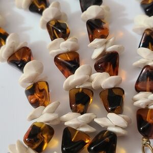Vintage Hattie Carnegie Long Amber Lucite Necklace 44" Euc Estate 40's 50's